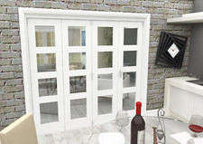 Internal Bifold Doors White Primed 4 Lite Clear Glass & Stabilising Base Track