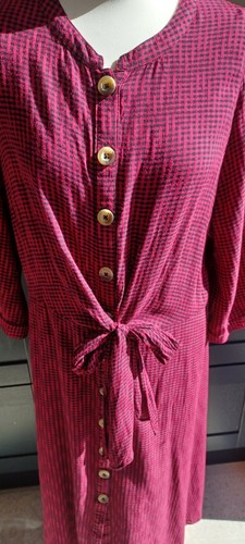 Monsoon Red Black Gingham Dress 18 Check Shirt Grandad Collar Tie Midi Prairie - Picture 4 of 11