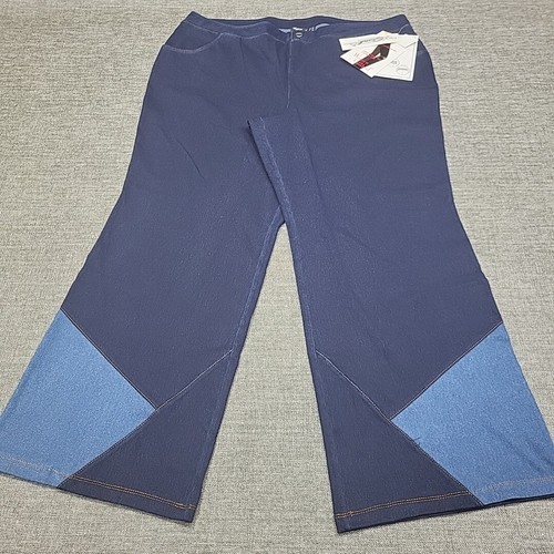 Women with Control Tummy Control Pull On Denim Pants w Pockets 2X Plus Size Blue - Picture 7 of 14