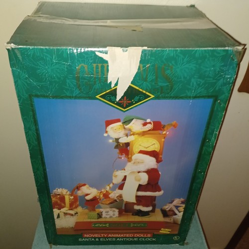 *RARE* Vtg Holiday Creations Animated Santa & Elves Antique Clock Musical Lights - Picture 15 of 19