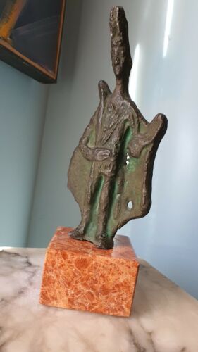 Scultura in Bronzo Bronzetto Arte Nuragica Sardegna su Base in Marmo Rosso - Foto 6 di 12