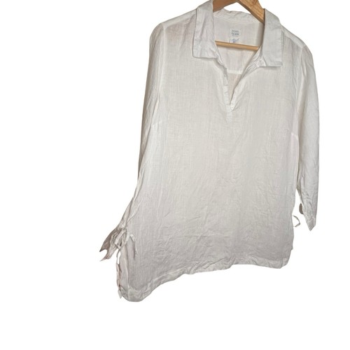 🩷Sigrid Olsen womens 100% linen white tunic side tie detail size large - Afbeelding 5 van 10