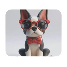 Mouse Pad (Rectangle) Claymation 3D Boston Terrier with Red Bowtie Design 3