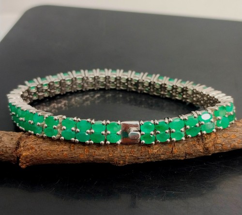 Pulsera de tenis de plata de ley 925 con piedras preciosas reales naturales BR-52 - Imagen 7 de 13