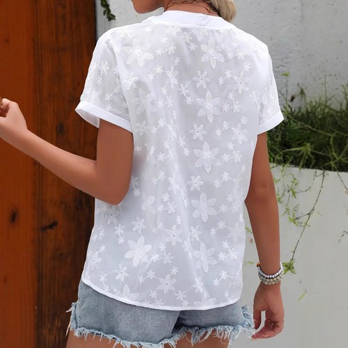 Sommer Damen lässig Kurzarm V-Ausschnitt Blumen Bluse Tops T-Shirts Plus Größe - Bild 14 von 21