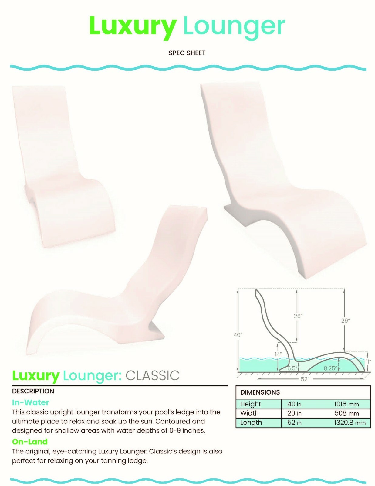 Luxury Lounger In-Water Upright Lounge Chair Set for Pool Ledge (Set of 2)