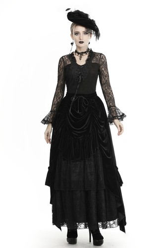 DARK IN LOVE Black Vintage Gothic Velvet Lace Long Steampunk Party Skirt - Bild 8 von 16