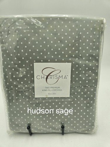 New Charisma Bedding KING Size Luxury Pillowcases Set Of 2 "Hudson Sage" 420 TC