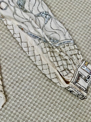 Vintage 1980s does 1920s White Silk Blouse Beaded & Sequins Art Deco Pattern - Picture 7 of 22