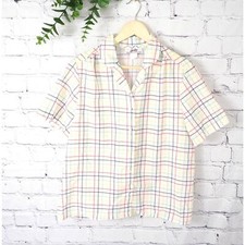 80s Vintage Womens Collared Plaid Short Sleeve Top Size Large Button Up