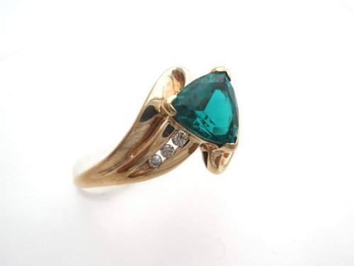 Dark Green Topaz & Diamond Ring 10K Yellow Gold Size 10 LGL Vintage Jewelry - Picture 9 of 11