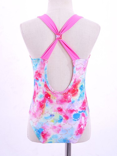 Kids Girls One Piece Print Swimsuit Sleeveless Criss Cross Back Bathing Suits - Picture 39 of 49