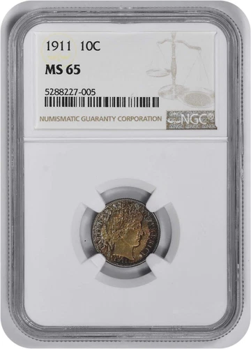 1911 Barber Silver Dime MS65 NGC