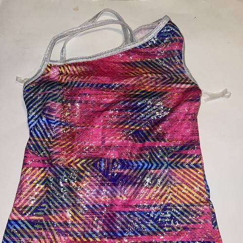 Danskin Gymnastics Biketard Unitard Geometric Bodysuit New Girl S 6/6X - Picture 3 of 9