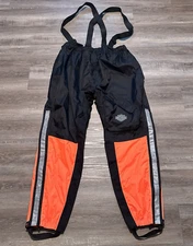 Harley Davidson Men's Size XL Black Orange Hi-Vis Rain Pants Riding Reflective