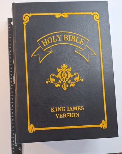 LARGE King James Bible Faux Book Box Secret Storage Wood Fake Hollow Felt Lined - Picture 3 of 12