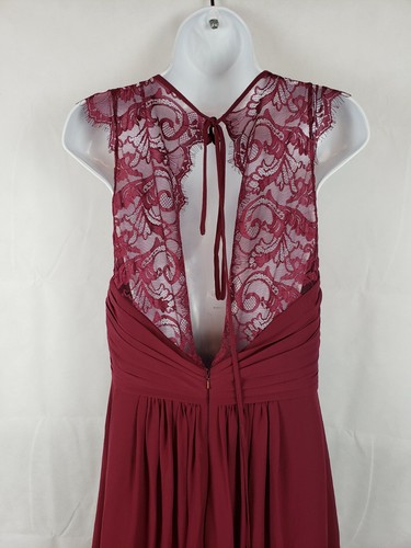 EUC Hailey Paige Anlässe Abschlussball Brautjungfer Größe 6 langes Kleid burgunderrot Spitze - Bild 6 von 12