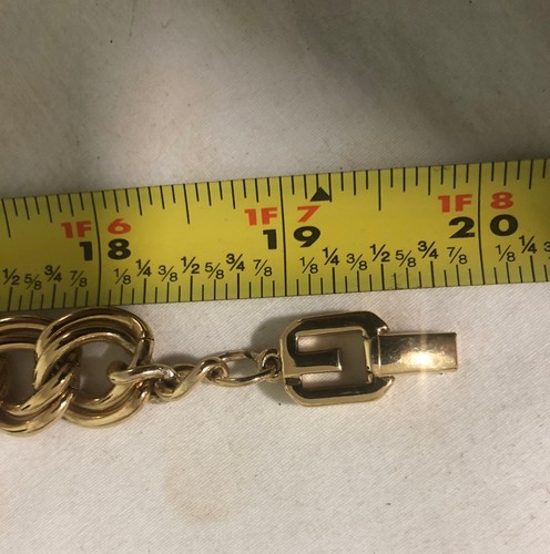 GIVENCHY Signed Double Curb Link Necklace Gold Tone G Clasp Vintage Heavy Bold - Picture 6 of 7