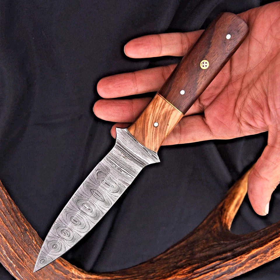 FACA BOTA DE AÇO DAMASCO FORJADA FEITA À MÃO ADAGA CAÇA SOBREVIVÊNCIA 2329 - Imagem 2 de 4