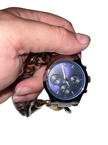 So & Co Watch Women Silver Gold Two Tone Blue Dial Chain New Tork With Box - Afbeelding 3 van 6