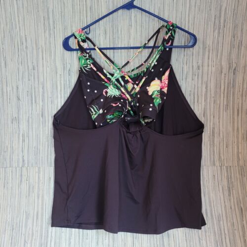 Women's Crown & Ivy Tankini Top Cross Fruit Black Dot Print Swimwear Round Neck - Picture 4 of 8