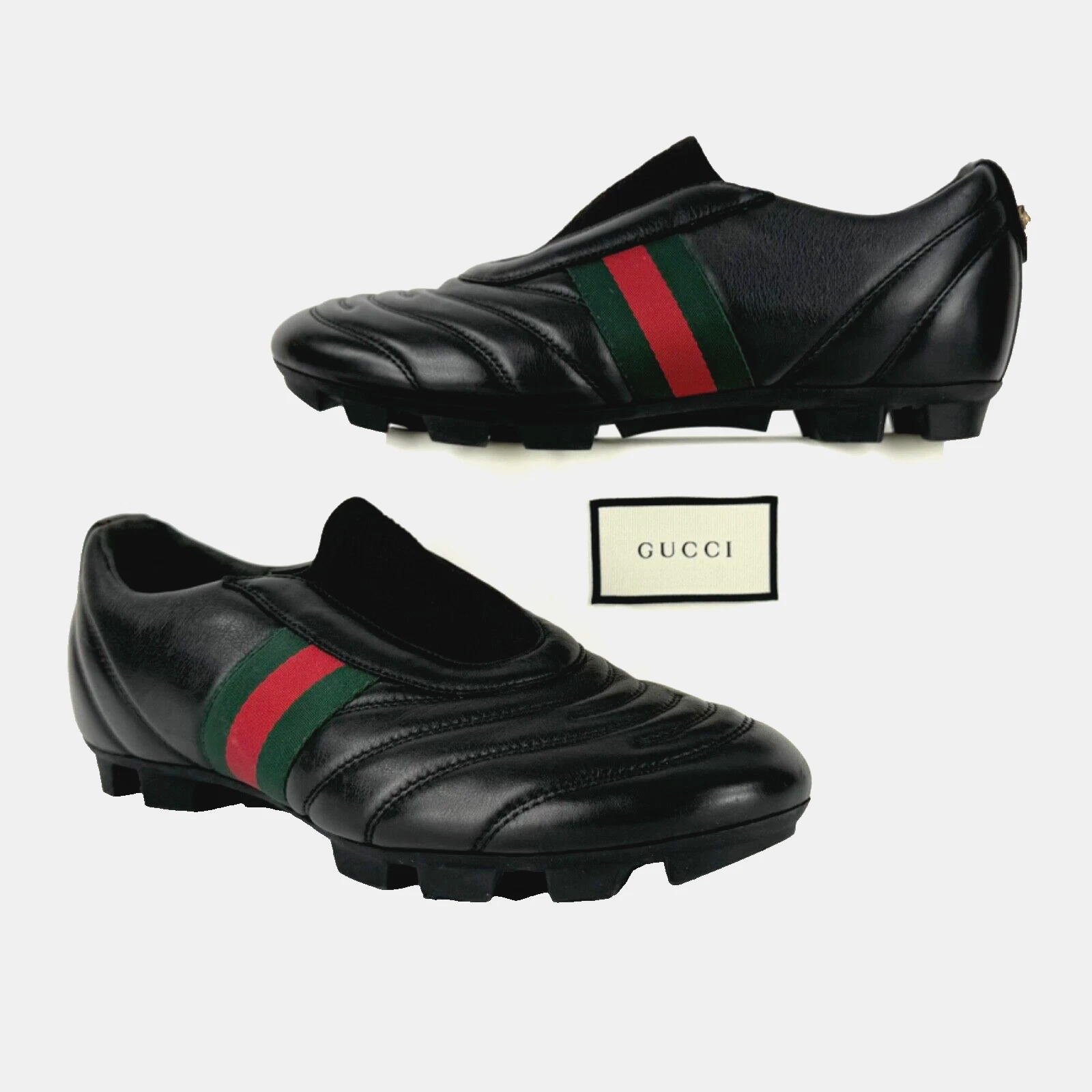 Chaussures de football Gucci Auth hommes 7,5 US 7 UK 41 EU cuir noir titane comme neuves