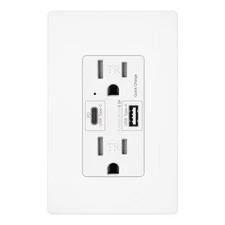 USB C Outlet PD 65W 6.5A Power Delivery Duplex Receptacle 15 Amp,UL Listed White