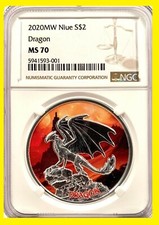 2020 MW $2 Fantasy Creatures COLORED Dragon 1 oz .999 Silver Coin - NGC MS 70