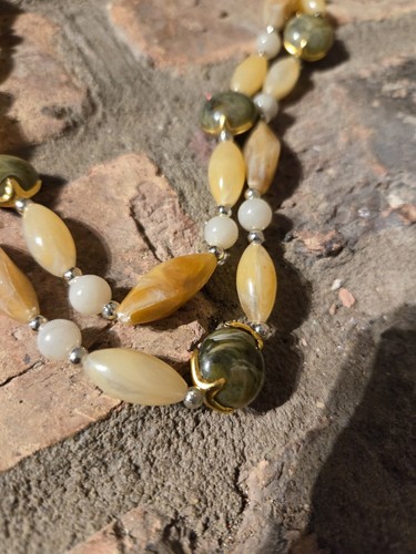Collana Beige Verde Arancione Perline Lunghe Gioielli Rustico Prarie Celtic Myst Vintage - Foto 3 di 8
