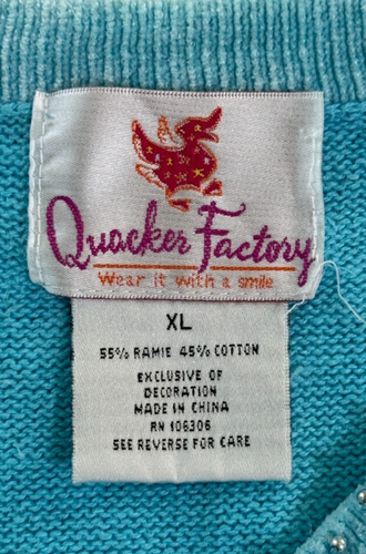 Quaker Factory Women's Snowflake Sweater Aqua Blue Sequins Size 1X - Picture 7 of 7