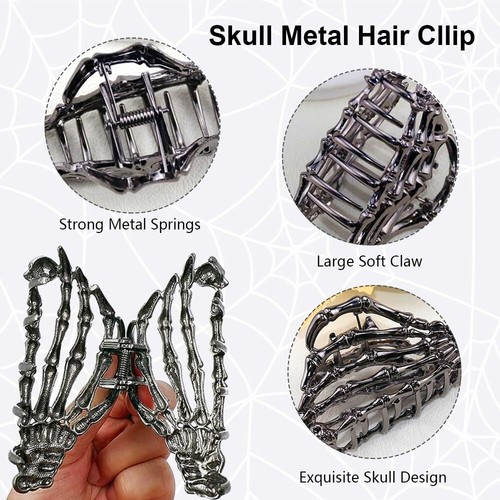 Halloween Hair Clip Skeleton Skull Design Women Medium Metal Hair Claw Clips USA - Picture 7 of 23