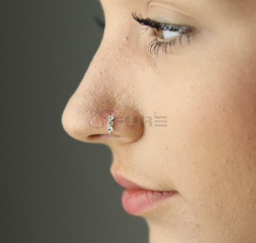 1x Three Stones Austrian Crystal 925 Sterling Silver Stud Hoop-Sparkly Nose Ring - Picture 7 of 26
