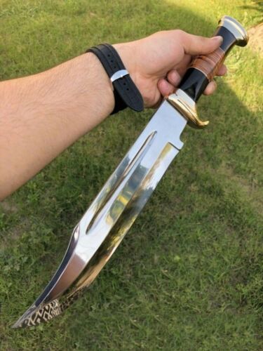 Custom Handmade Crocodile Dundee Bowie Knife High Polish D2 Steel Blade W/Sheath - Picture 2 of 3