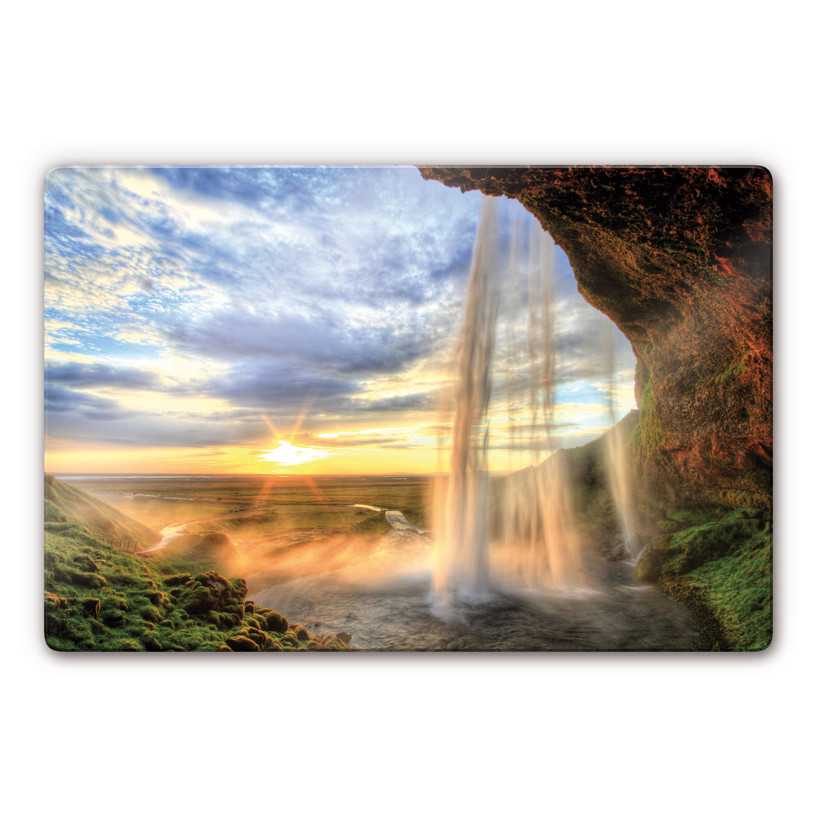 Glass Picture seljalandsfoss Waterfall Colourful holding Cushion Picture corners rounded ESG glass Glass Picture seljalandsfoss Waterfall Colourful holding Cushion Picture corners rounded ESG glass