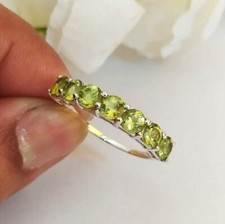 1.82 Ct Peridot Half Eternity Band Ring 925 Solid Sterling Silver