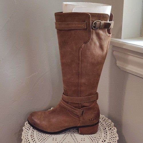 UGG Australia Darcie Tall Distressed Leather Riding Boots Buckle Women US 10 - Picture 7 of 16