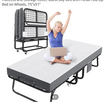 CAIYUN Folding Rollaway Cot Bed w/ Memory Foam Mattress, Wheels, 75 x 31