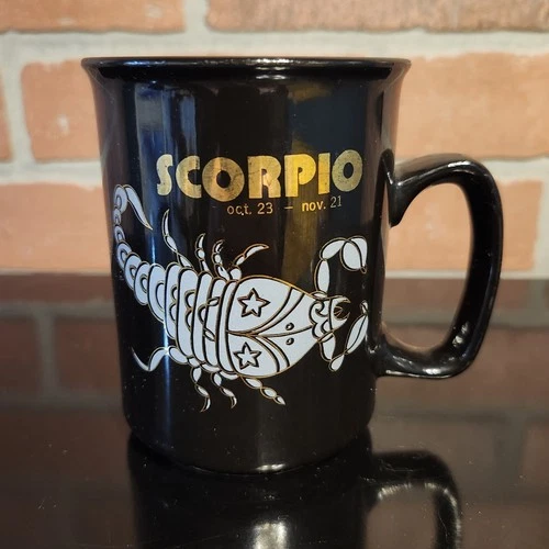 Rare VTG 1980's Black And Gold  Zodiac Scorpio Coffee Mug Tea Cup Mug