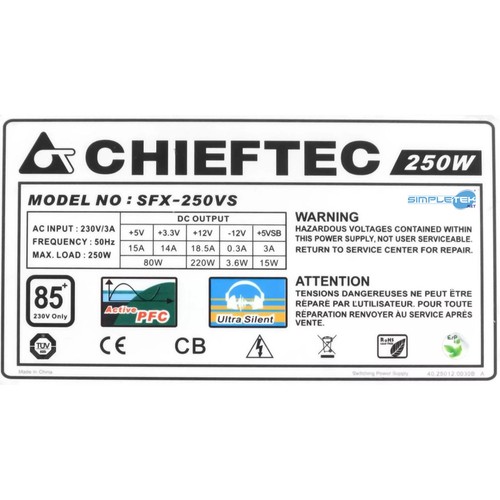 ALIMENTATORE SFX CHIEFTEC SMART SFX-250VS 250W PER CASE SFF ITX - Bild 5 von 6
