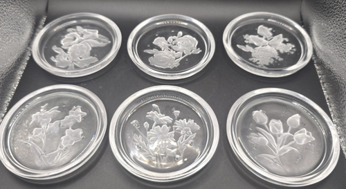 Vintage Val Saint Lambert crystal floral coasters - Picture 2 of 19