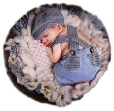 Newborn Boy Photography Outfits Infant Gentleman Romper Suit with Hat Prop