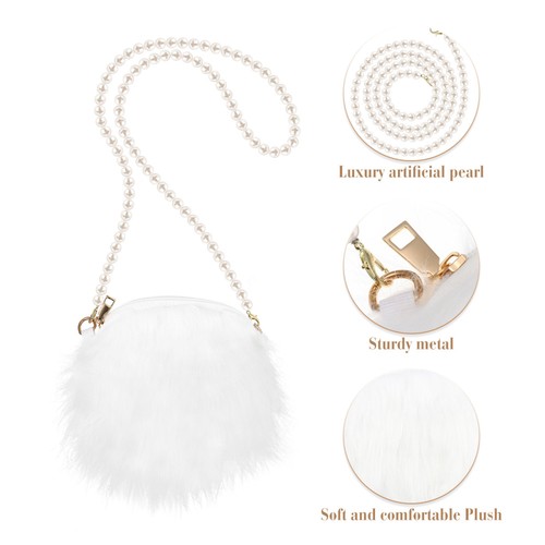 Pearl Chain Furry Women's Bag Underarm Travel Bride Fluffy Plush Girl - Bild 12 von 12