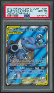 Pokémon Sun & Moon Cosmic Eclipse Blastoise & Piplup GX Full Art 214/236 PSA 10