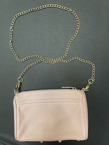 REBECCA MINKOFF Mini MAC Rose-Pink Leather & Chain Crossbody Clutch Purse Small - Picture 2 of 5