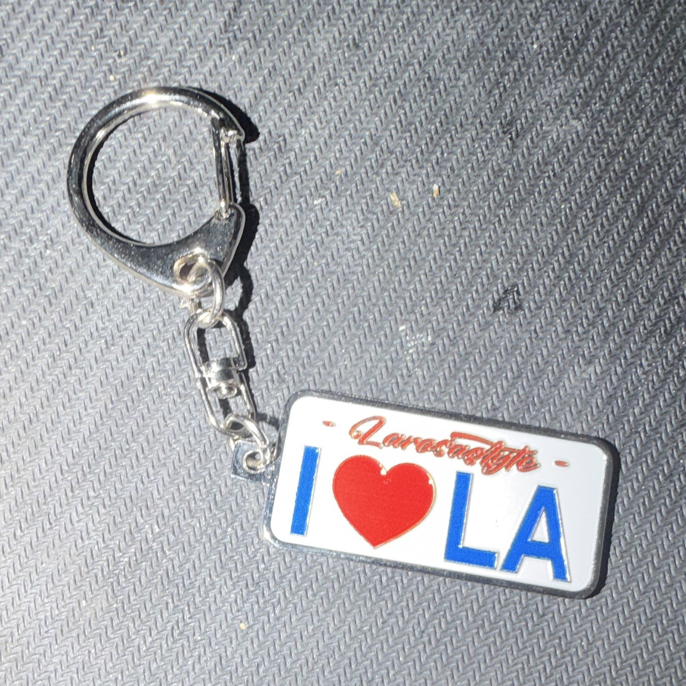 I Love LA Metal License Plate Style Keychain Key Ring Detachable Silver