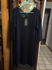 Lbisse Womens 1X Black W/ Blue Sparkles Below Knee Cocktail Dress