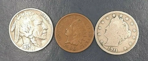 INDIAN HEAD PENNY LIBERTY NICKEL AND A BUFFALO NICKEL (3 COIN) LOT