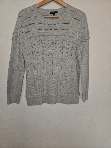 New J.Crew Scalloped Pointelle Pullover Sweater Medium Heather Gray Wool Blend - Picture 2 of 9