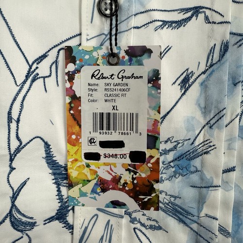Camisa Robert Graham Abotonada Para Hombres XL Bordada Floral Puño Abatible Exclusiva LS - Imagen 6 de 14