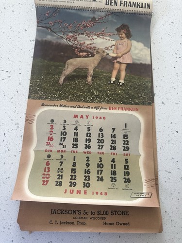 Rare Vintage 1948 Wall Calendar Shop Ben Franklin Coleman Wisconsin - Bild 16 von 19